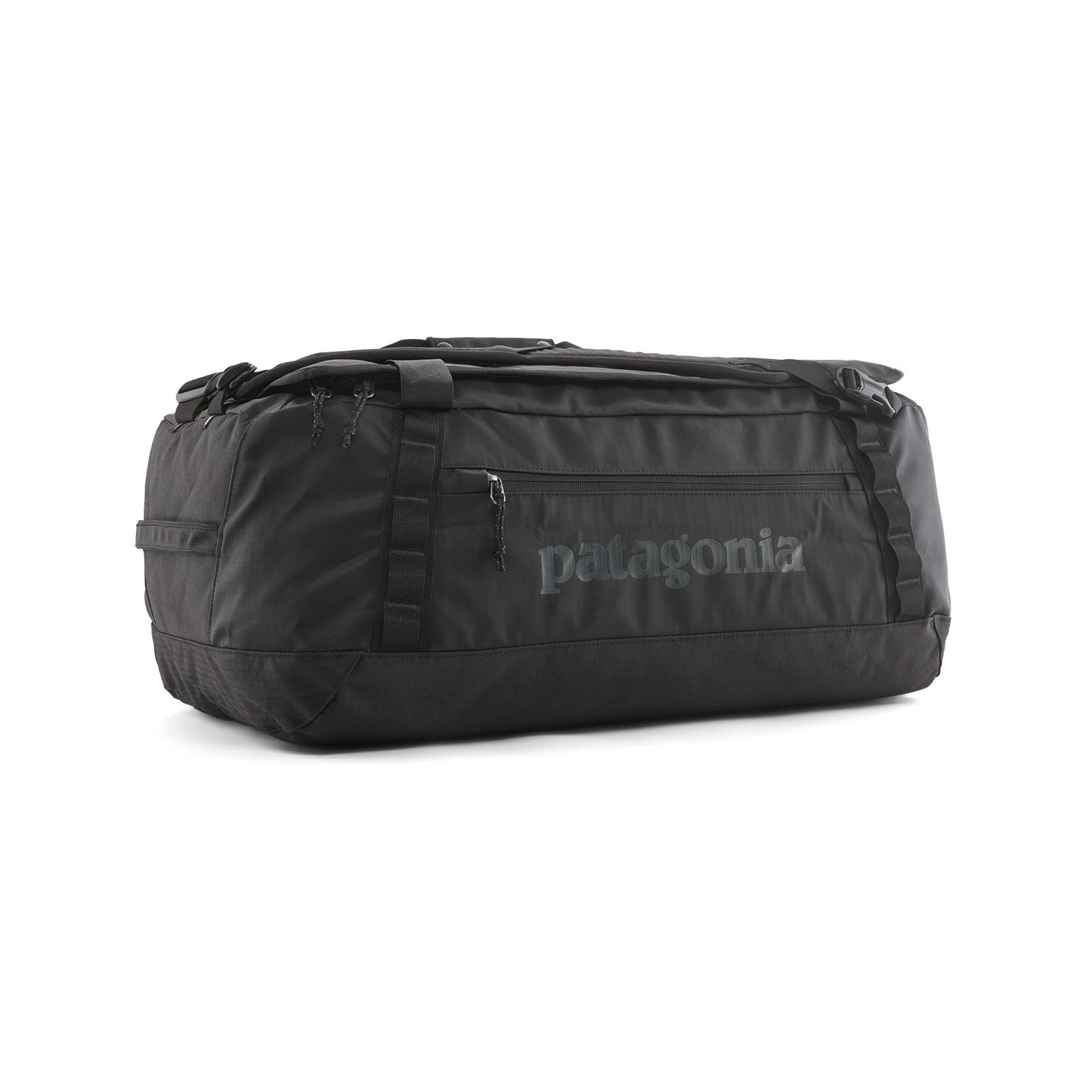 Vista frontal de la bolsa de viaje Patagonia Black Hole Duffel 55L en color negro